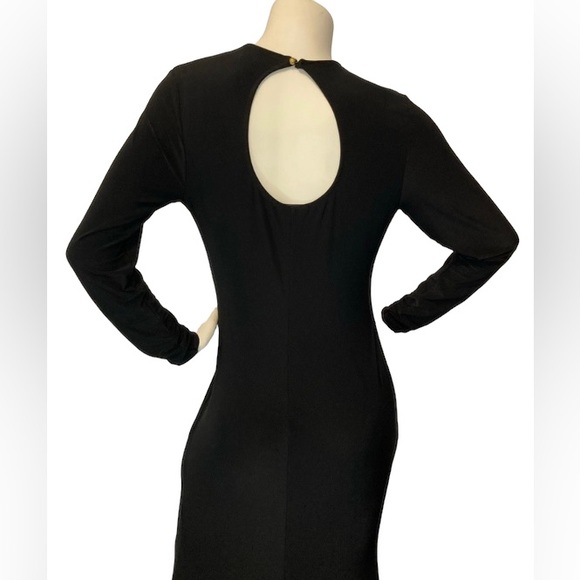ASOS CLUB L Long Black Long Sleeve Stretchy High Low Keyhole Back Dress, L/XL - Picture 3 of 5